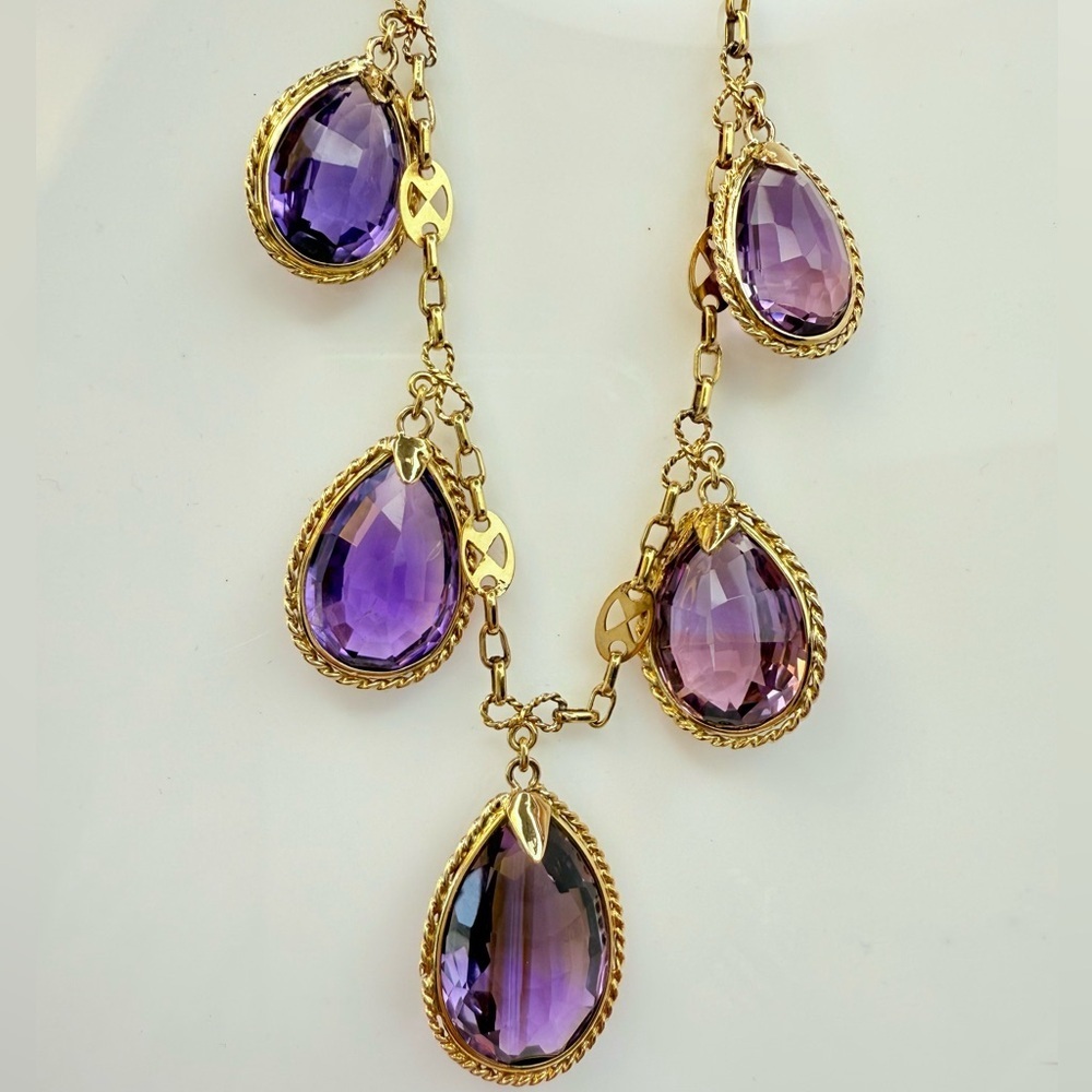 Antique Iberian 17K Gold Imperial Amethyst Fringe Necklace - Picture 5 of 16